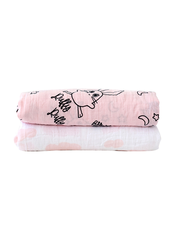 Milk & Moo 2-Piece Chancin Muslin Swaddle Baby Blankets, Pink/Black/White