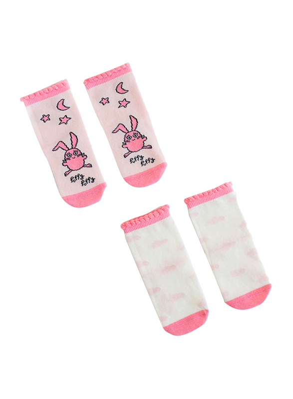 Milk & Moo Yellow Buzzy Bee and Pink Rabbit Chancing 4 In 1 Baby Socks, 0-12 Months, Multicolour