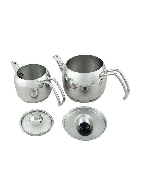 Hisar 0.7-1.3L Mercury 18/10 Stainless Steel Stovetop Tea Pot with Glass Lid Set, Silver