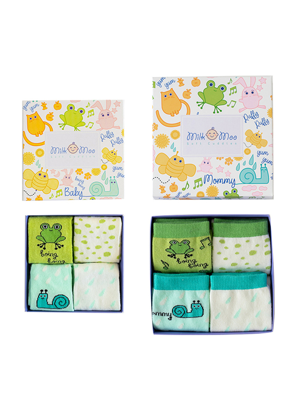 Milk & Moo Chacha Frog and Sangaloz 4 Pair Mother Socks and Baby Socks, 8 Pieces, Multicolour