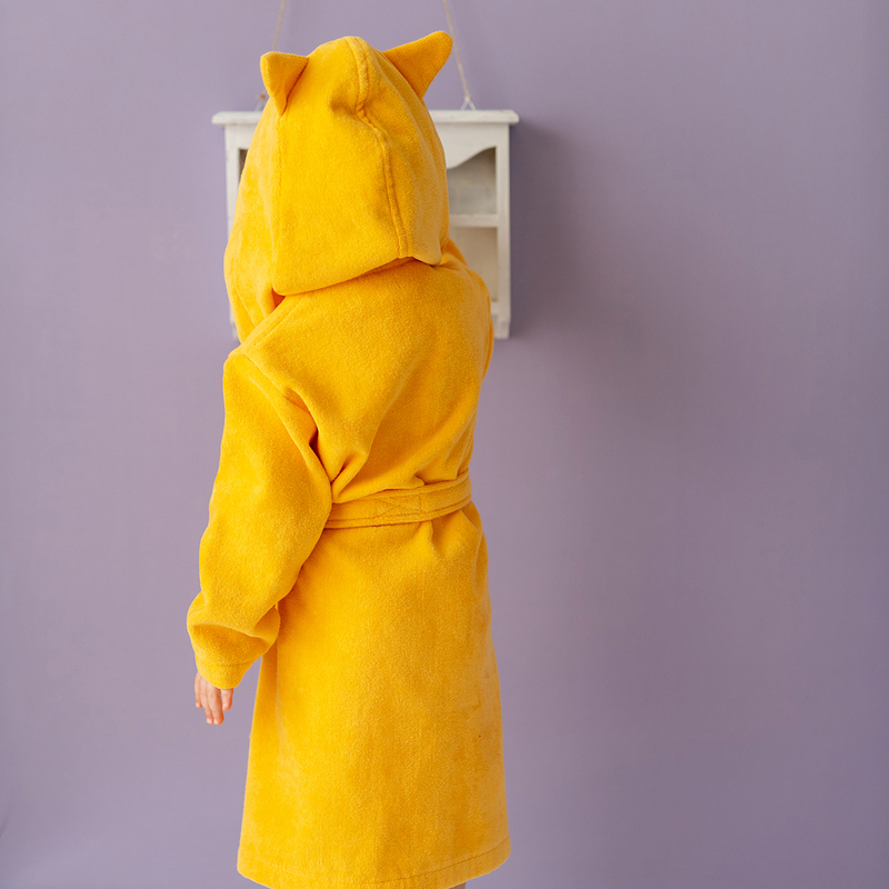 Milk & Moo Tombish Cat Velvet Hooded Robe for Kids, Orange