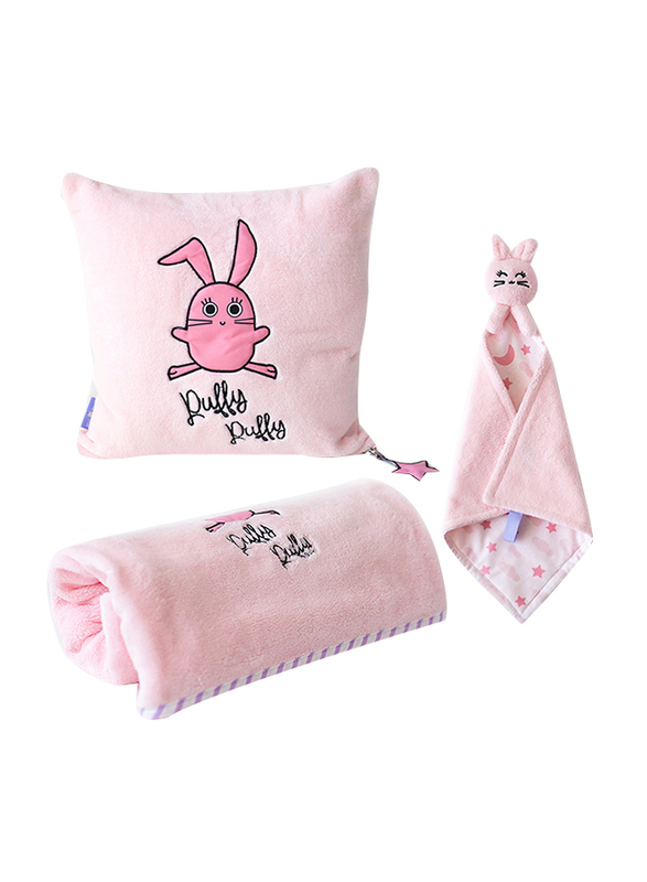 Milk & Moo 3-Piece Chancing Baby Receiving Blanket with Baby Pillow and Baby Security Lovey, Pink