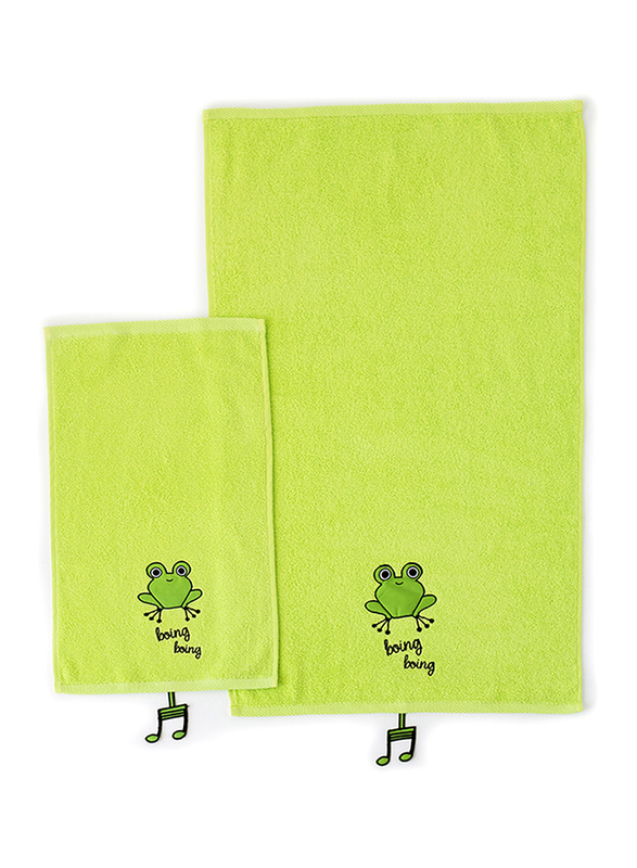 Milk & Moo 2-Pieces Cacha Frog Baby Towels Set, Green/Black