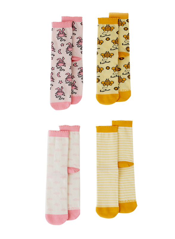 Milk & Moo Buzzy Bee and Chancing 4 Pair Mother Socks and Baby Socks, 8 Pieces, Multicolour