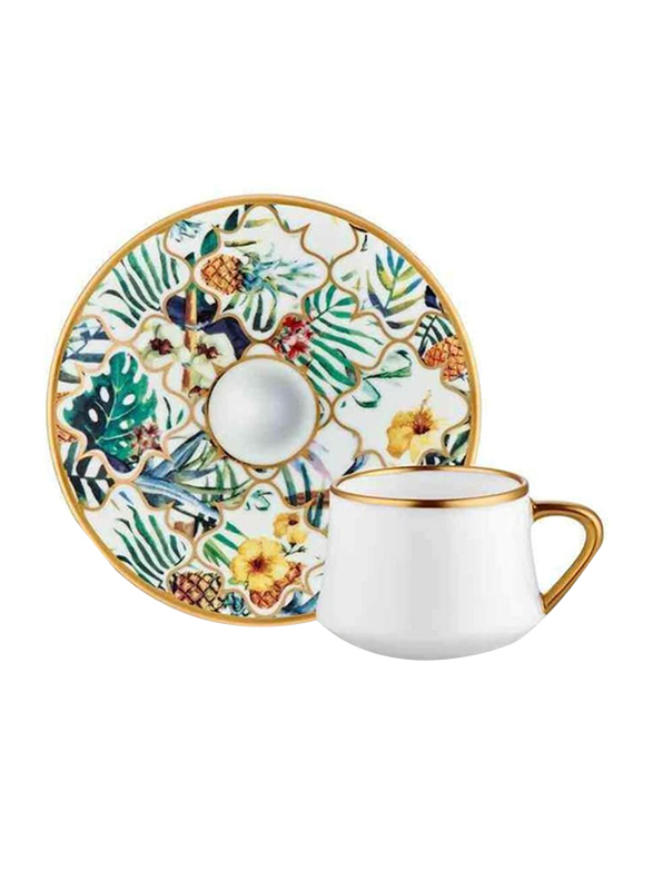 Koleksiyon 12-Piece Printed Design Coffee Cup and Saucer Set, Multicolor