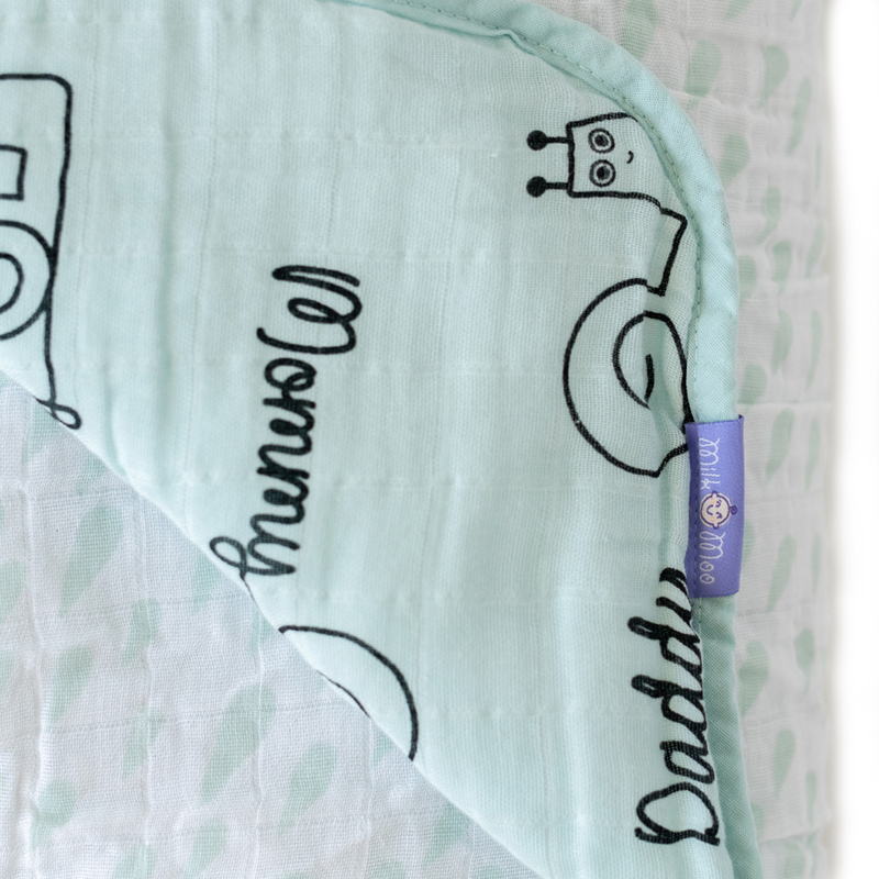 Milk & Moo Sangaloz Muslin Fiber Filled Baby Blanket, Light Blue/Black