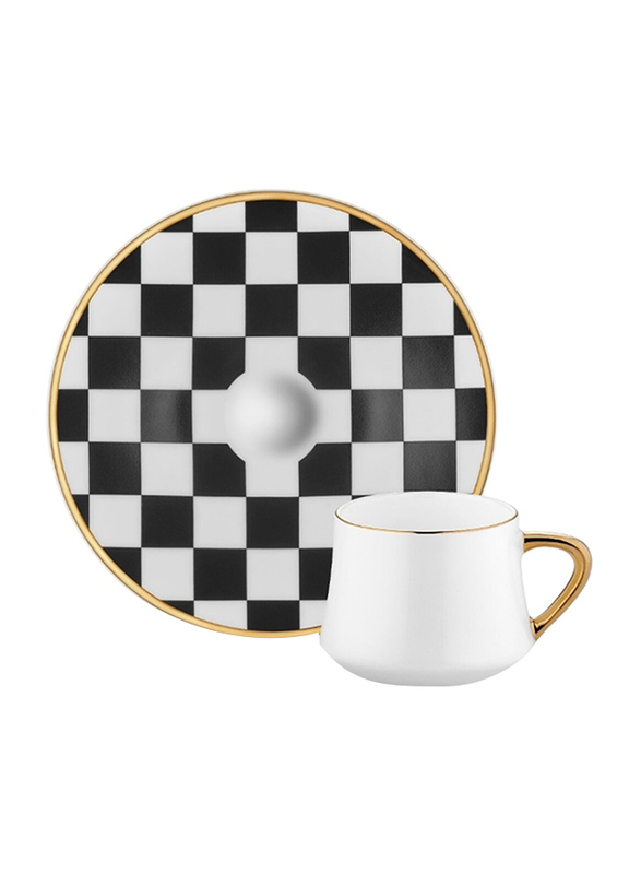 Koleksiyon 12-Piece Sufi Tea Cup and Chequered Saucer Set, Black/White