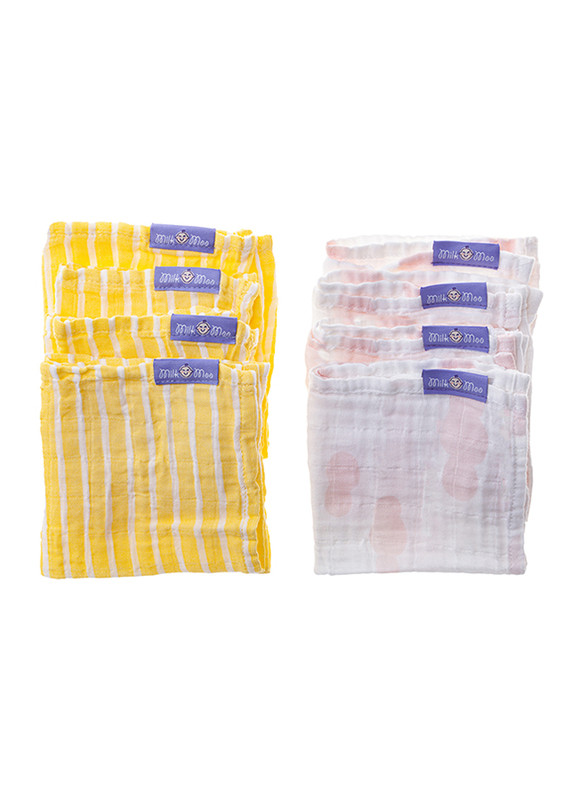 Milk & Moo 8-Pieces Muslin Large Burp Cloths Set, Orange/Pink