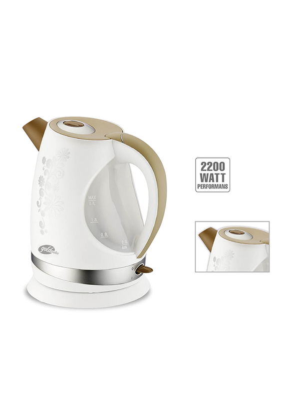 Goldmaster 1.7L Daisy Kettle, 2200W, GKT-7313, White/Gold