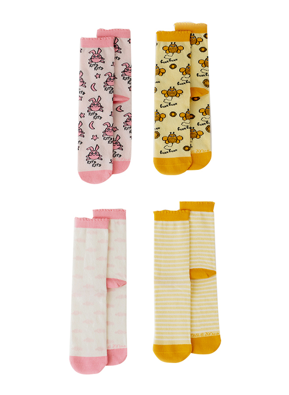 Milk & Moo Buzzy Bee and Chancing Mother Socks for Women, 4 Pairs, Multicolour