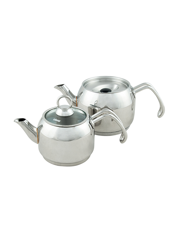 Hisar 0.7-1.3L Mercury 18/10 Stainless Steel Stovetop Tea Pot with Glass Lid Set, Silver