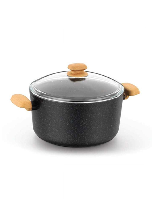 Korkmaz 20cm Montana Non-Stick Round Casserole with Lid, A1241, Black