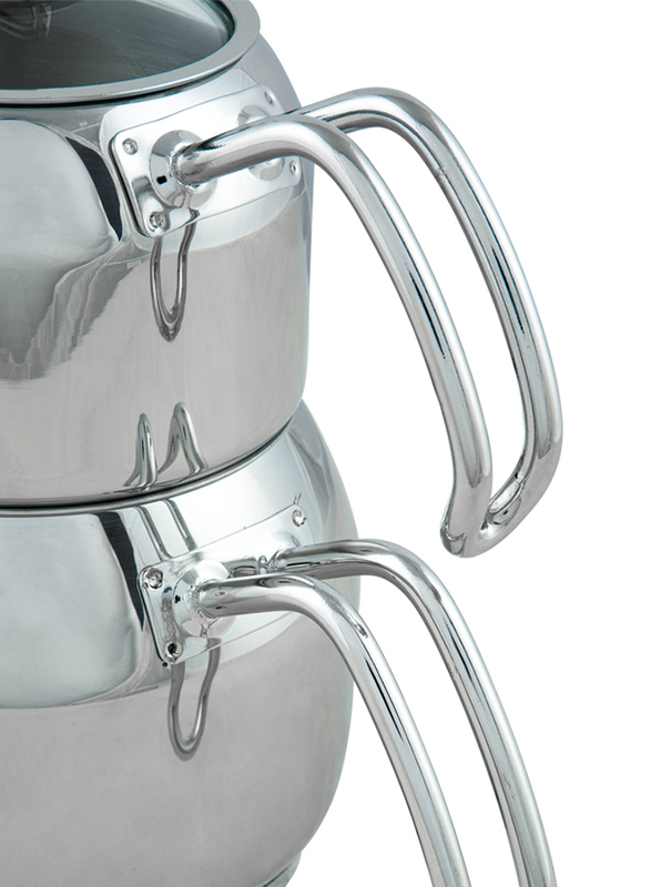 Hisar 0.7-1.3L Mercury 18/10 Stainless Steel Stovetop Tea Pot with Glass Lid Set, Silver