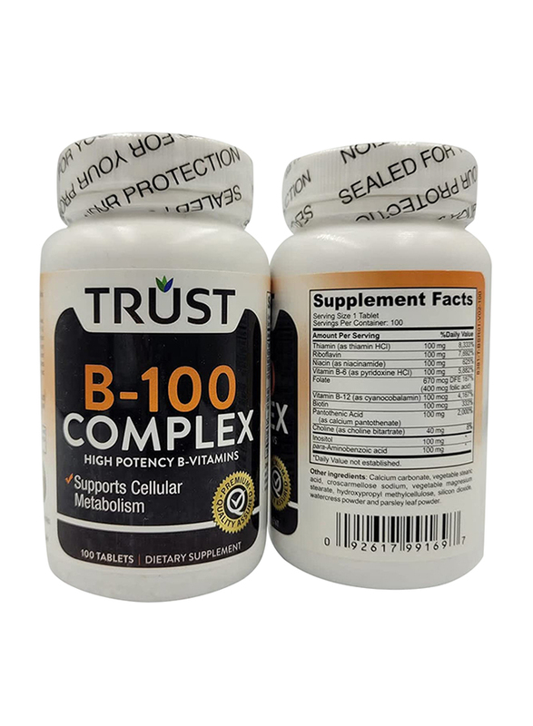 

Trust B-100 Complex High Potency B-Vitamins Support Dietary Supplement, 100 Tablets