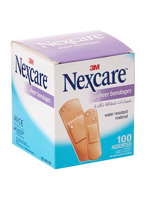 

Nexcare 658-100 Sheer Water Proof Bandages, Brown, 100 Assorted Pieces