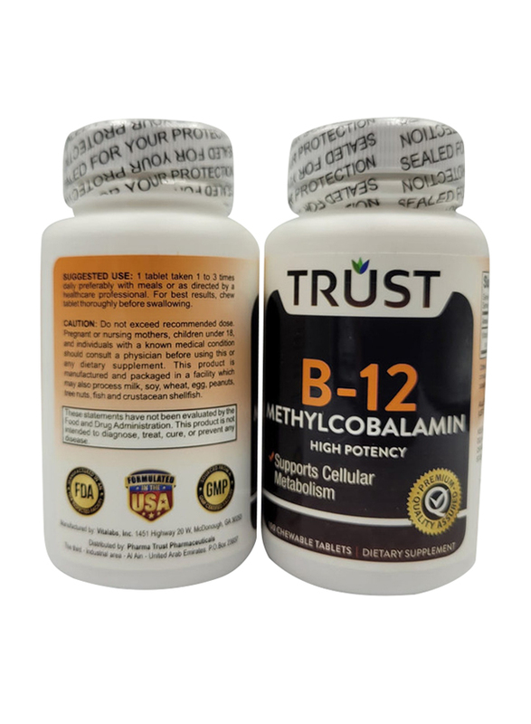 

Trust B-12 Methylcobalamin High Potency Dietary Supplement, 1000mcg, 100 Chewable Tablets