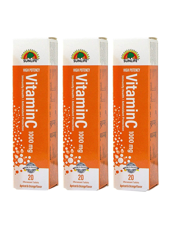 

Sunlife Apricot & Orange Vitamin C, 1000mg, 3 x 20 Effervescent Tablets