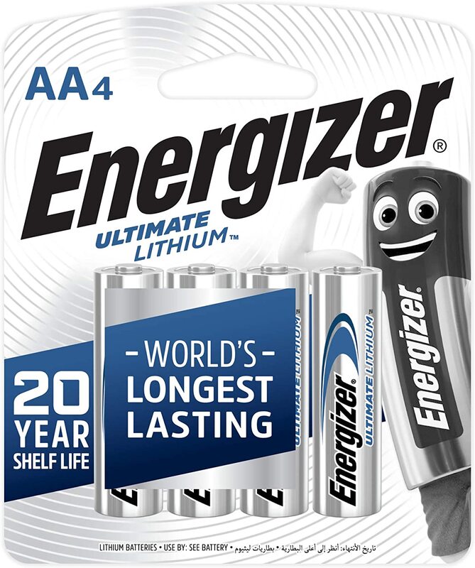 

Energizer Ultimate Lithium 1.5V AA Batteries, L91BP4, 4 Pieces, Silver