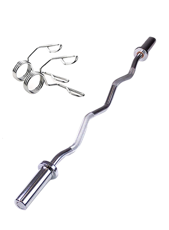 

Harley Fitness Olympic Curl Barbell Bar with Two Spring Collar, 120cm, Silver