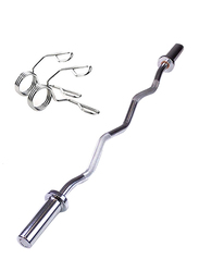 Harley Fitness Olympic Curl Barbell Bar with Two Spring Collar, 120cm, Silver