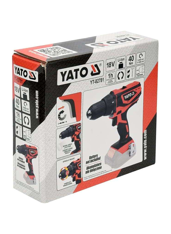 Yato Cordless Drill-Driver 13mm 18V Tool Only Color Box, YT-82781, Orange/Black