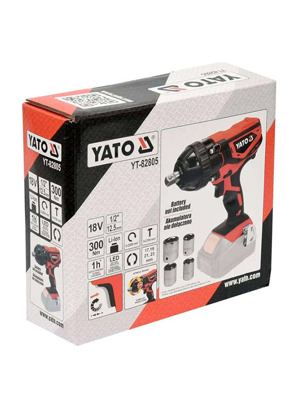 Yato Cordless Impact Wrench 18V Tool Only Color Box, YT-82805, Orange/Black