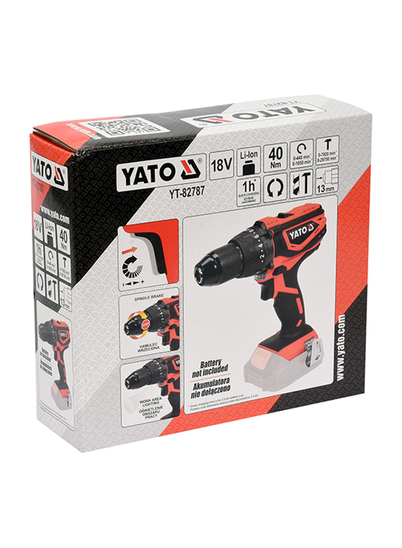Yato Cordless Impact Drill 13mm 18V Tool Only Color Box, YT-82787, Orange/Black