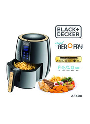 Black+Decker 4L Digital AeroFry Air Fryer, 1.2Kg, AF400-B5, Black/Gold
