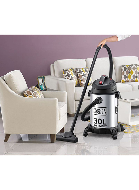Black+Decker 30L Wet & Dry Vacuum, WV1450-B5, Silver/Black