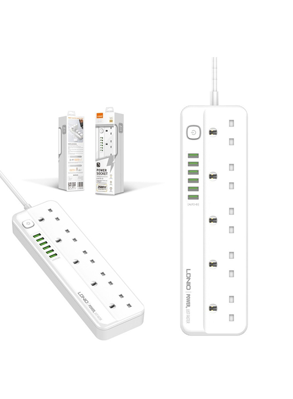 

Ldnio SC5614 Power Strip Surge Protector with 5 AC Outlets and 6 USB Charging Ports, White