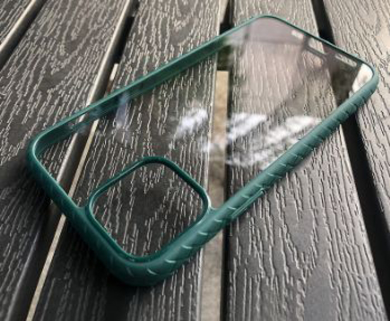 

MorePro Apple iPhone 12 Pro Max Weave Pattern Bumper Backplane Mobile Phone Case Cover, Green/Clear