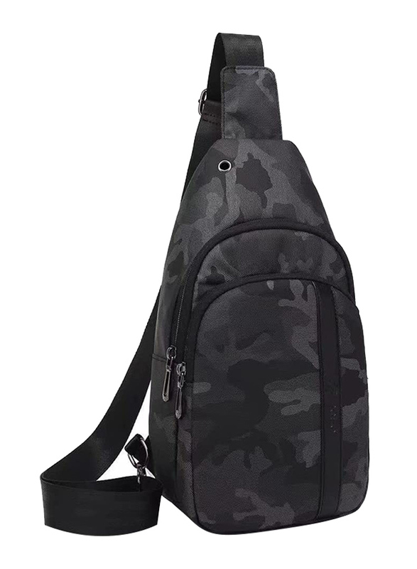 

7.9-inch USB Chest Waterproof Sling Bag with USB Port for Men, Military Black