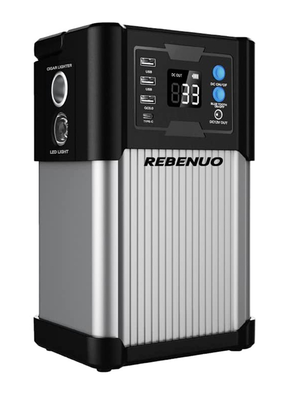 

Rebenuo 82500mAh Power Station with LED and Wireless Charge, Black/Silver