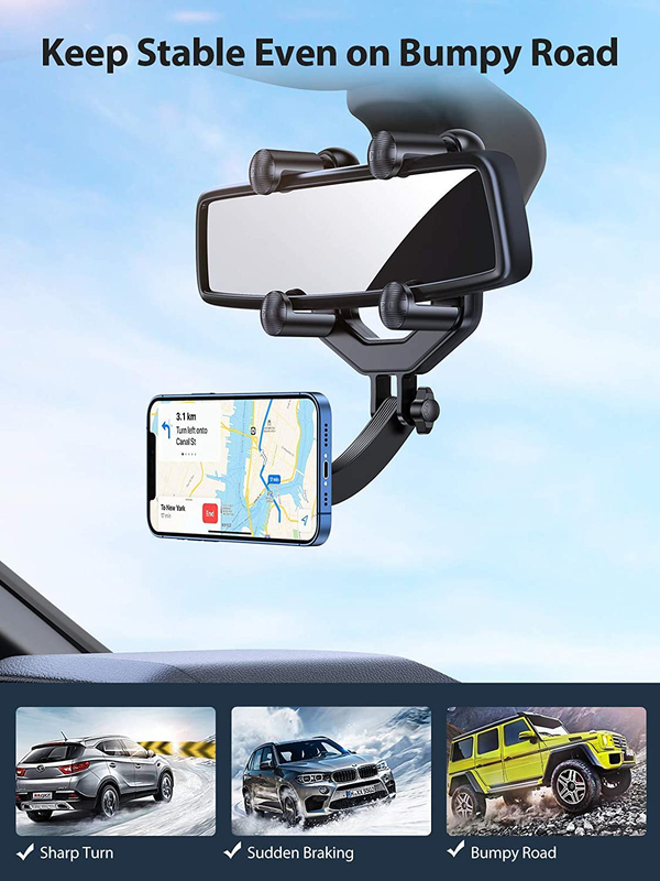 Car Rear View Mirror Magnetic Universal Phone Holder, CM-01, Black