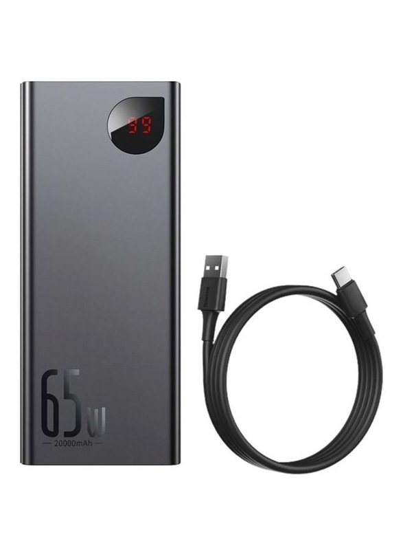 

Baseus 20000mAh Wired Adaman Quick Charge Power Bank with USB Cable, 65W, Black