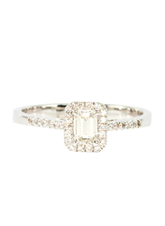 Mamiya Baguette Hallo 18k White Gold Engagement Ring for Women with Diamond, Silver