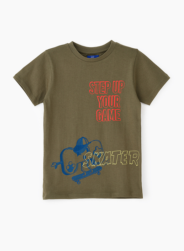 

Jam Cotton Knit T-Shirt with Print In Front for Boys, 13-14 Years, Olive
