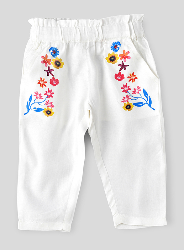 

Jelliene Viscose Woven Pant with Print for Girls, 9-12 Months, Cream