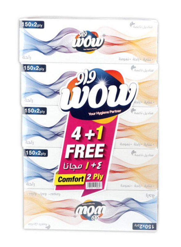 

Wow Facial Tissue, 5 Boxes x 150 Sheets x 2 Ply