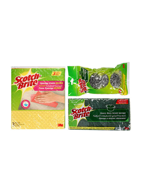 

Scotch Brite Sponge Cloth, Steel Spiral Ball and Laminate Set, 3 Pieces