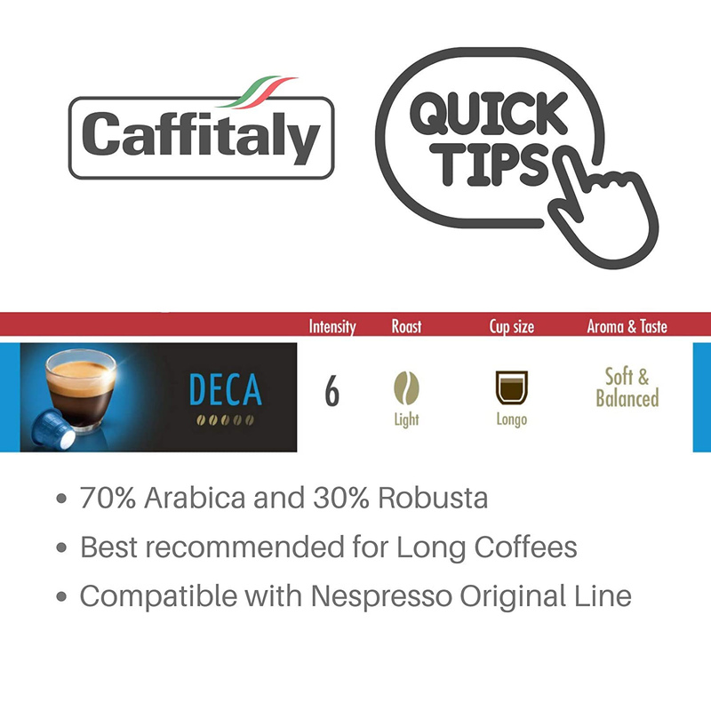 Caffitaly Nespresso Compatible Deca Capsules Coffee, 10 Capsules x 5.5g