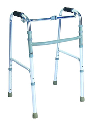 Media6 Aluminum One Button Walker, 812L-G, White/Silver