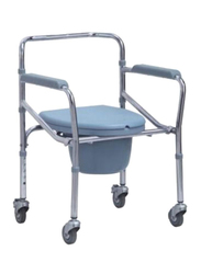 Media6 Foldable Commode with Wheels, 696-46, Silver/Blue