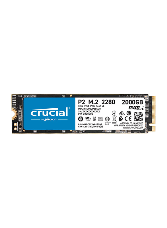 

Crucial 2TB P2 3D NAND NVMe PCIe M.2 Internal SSD with Up to 2400 MB/s Reading Speed for PC/Laptop, CT2000P2SSD8, Multicolour