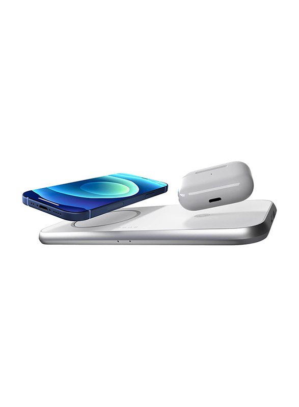Zens Aluminium 3-in-1 Wireless MagSafe Charger with 45W USB PD Power Supply with Silver