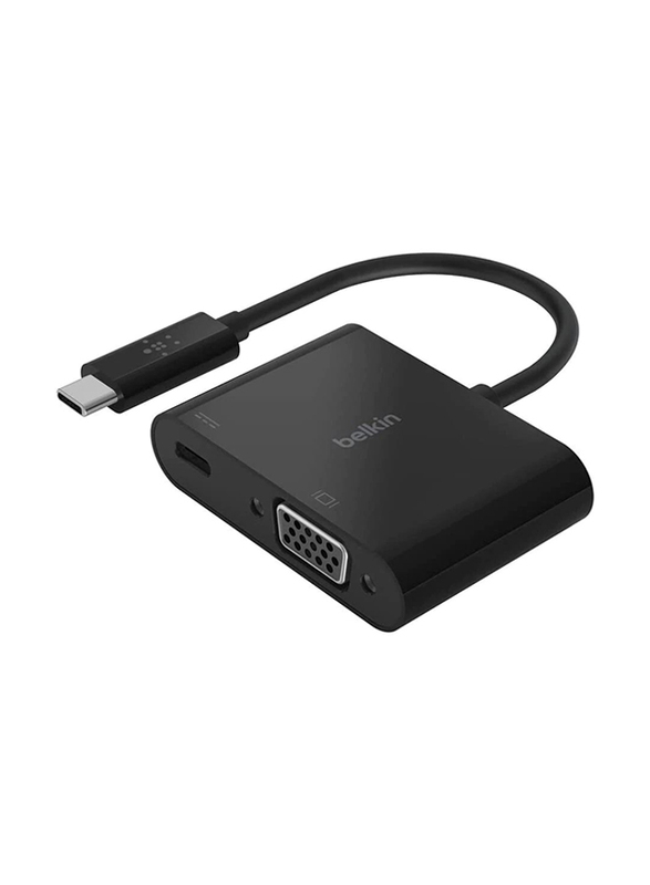 Belkin 60W Power Delivery VGA Adapter, USB Type-C To VGA/USB Type-C, Black