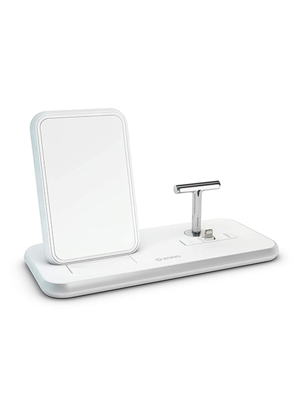 Zens Aluminium Dual Wireless Charger Stand with Dock, 10W, White
