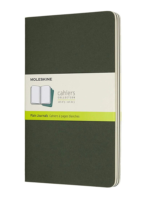 

Moleskine Cahier Cardboard Cover Journal with Plain Pages & Visible Cotton Stitching, 64 Sheets, 3-Piece, 13 x 21cm, Myrtle Green