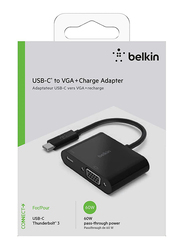 Belkin 60W Power Delivery VGA Adapter, USB Type-C To VGA/USB Type-C, Black