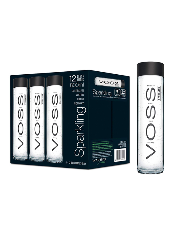Voss Artesian Sparkling Water, 12 Glass Bottles x 800ml
